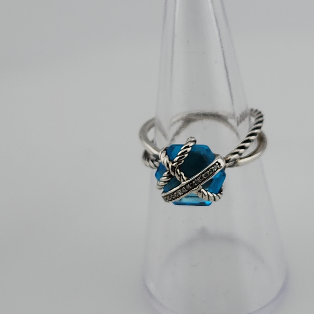 David Yurman Cable Wrap Ring with Blue Topaz and Diamonds - Picture 7 of 7